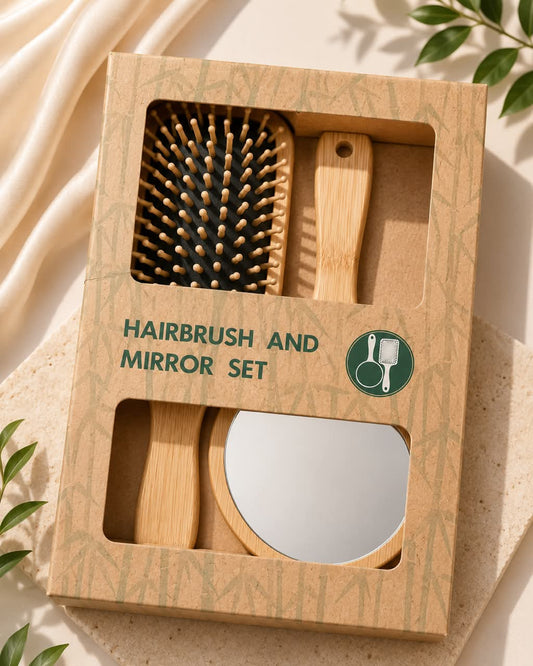 Bamboo Brush & Mirror Set